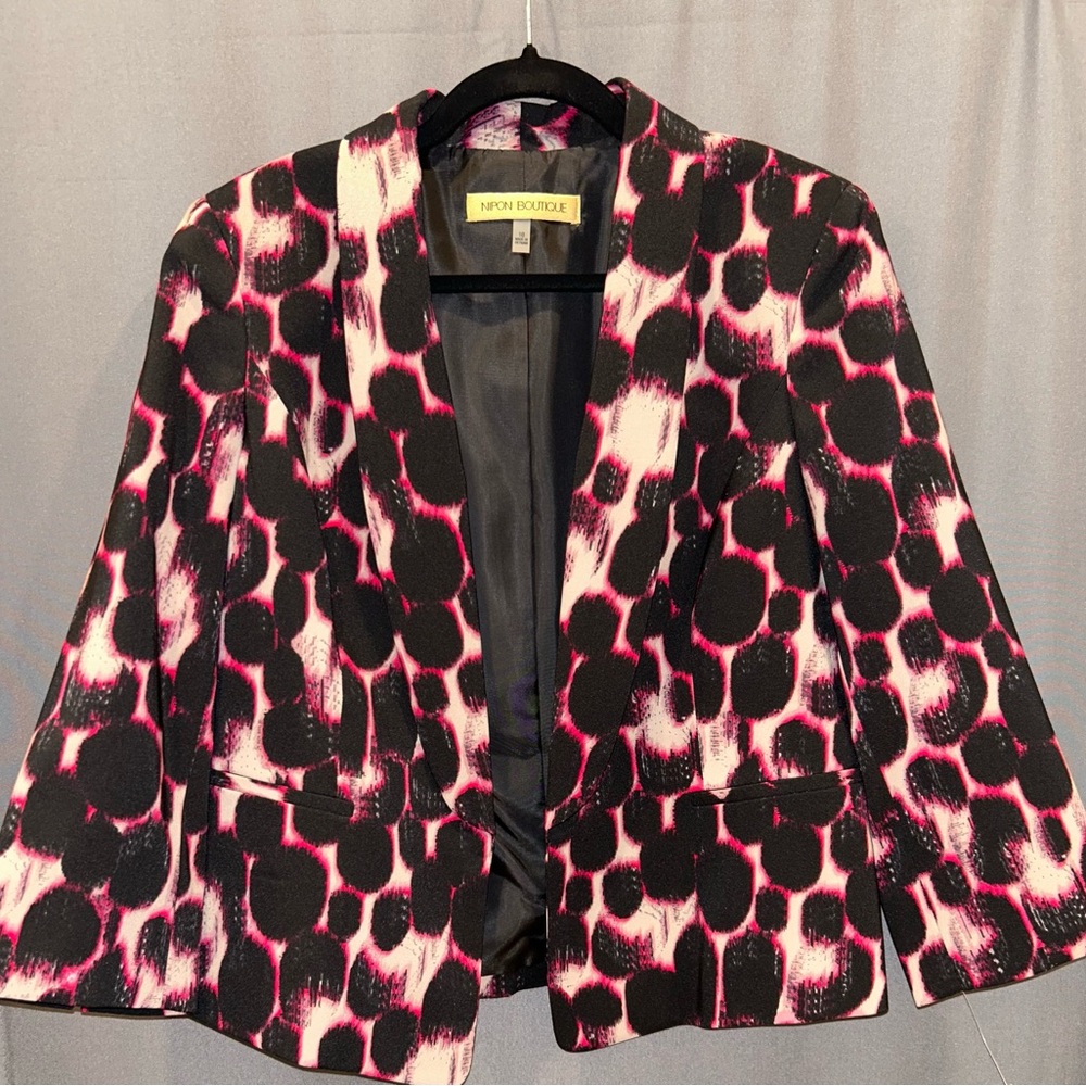 Nipon Boutique Pink and Black Blazer Artistic Abstract Design